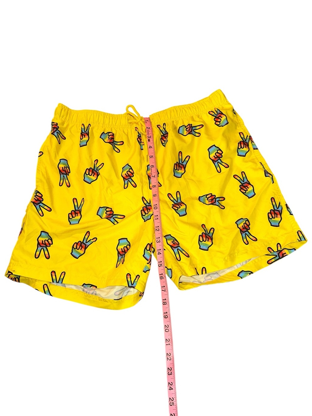 Cat & Jack Yellow Athletic Shorts with Multicolor Peace-Hand Print